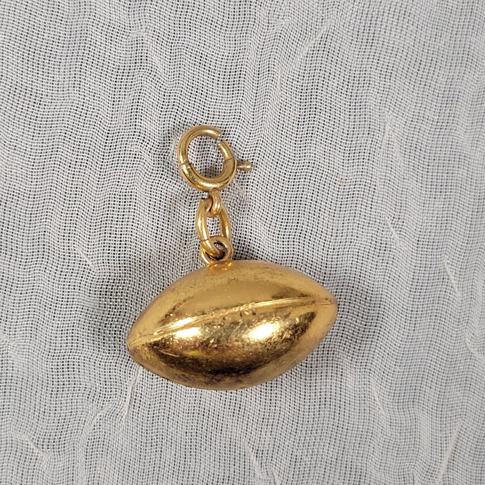 Gold Tone Football Charm Pendant Spring Clasp Sports Motif